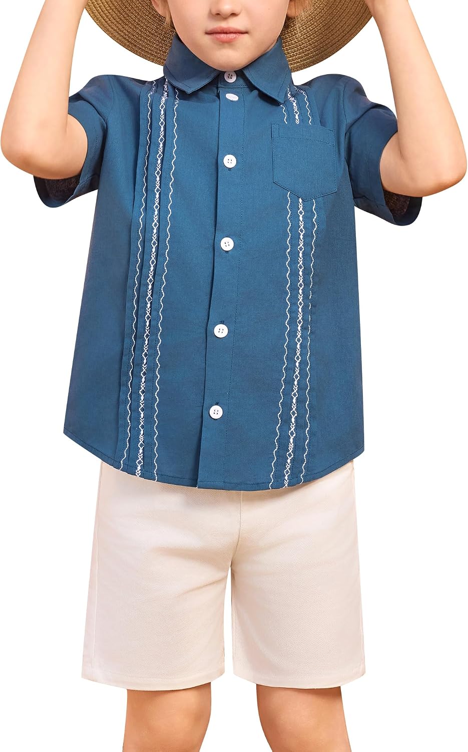 Boys Guayabera Shirt - Short Sleeve Embroidered Mexican Cuban Button Down Shirts for Cinco de Mayo Wedding Baptism
