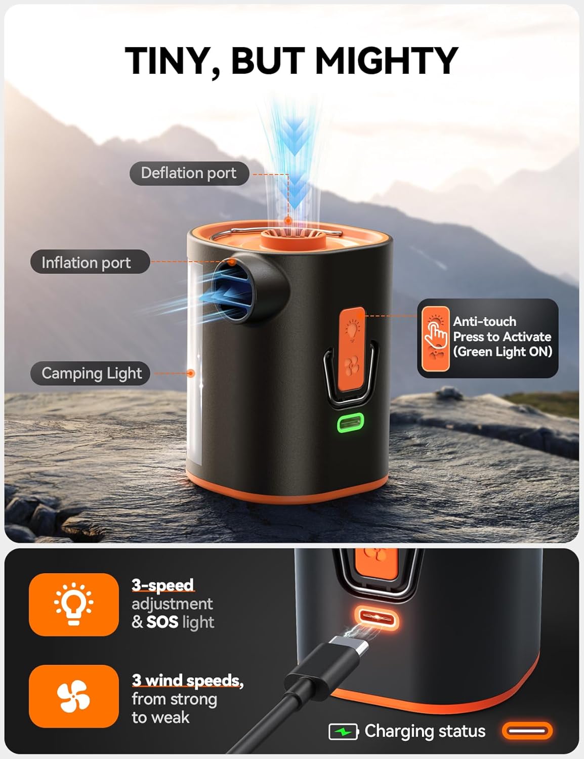 JOYROOM Air Pump for Inflatables, 3600 mAh Battery & Camping Light Portable Air Pump, 4.8kPa Ultra-Fast and Mini Electric Air Mattress Pump - Image 7