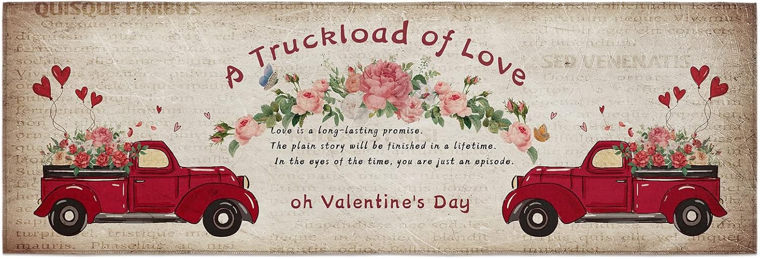 キッチンマット 台所マット 玄関マット フランネル 北欧 おしゃれ バレンタイン　バラ　ラブハット　新聞 防汚 滑り止め ズレにくい