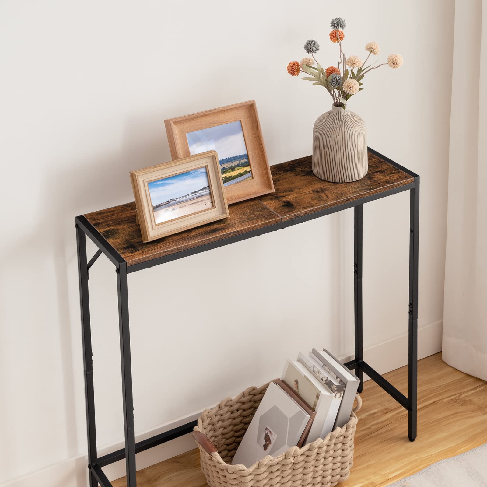 Mesa De Console Estreita HollyHOME - 75cm Com Textura Mármore