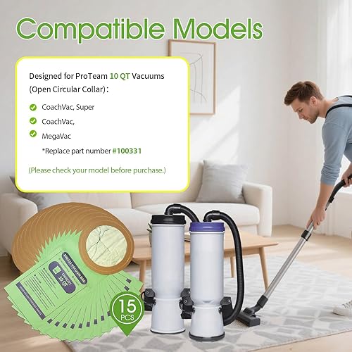 Miniatura 7 de Bolsas de aspirador de microfiltro compatibles con aspiradora Pro Team (10 cuartos de galón (100331))