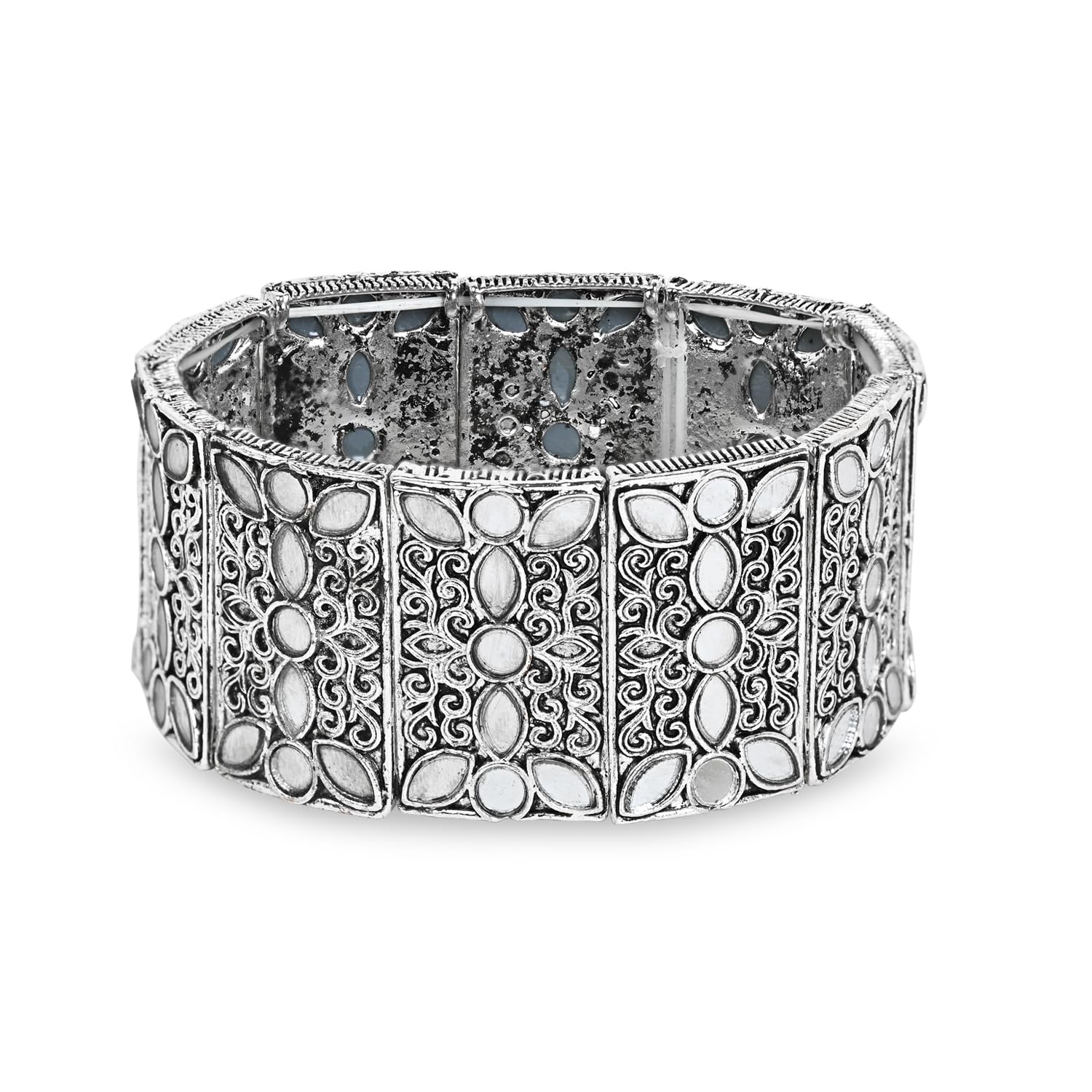I Jewels Navratri Silver Oxidised Afghani Traditional Mirror Work Stretch Bracelet For Women (ADB500OX) (B0CTC32YDX) Amazon Price History, Amazon Price Tracker