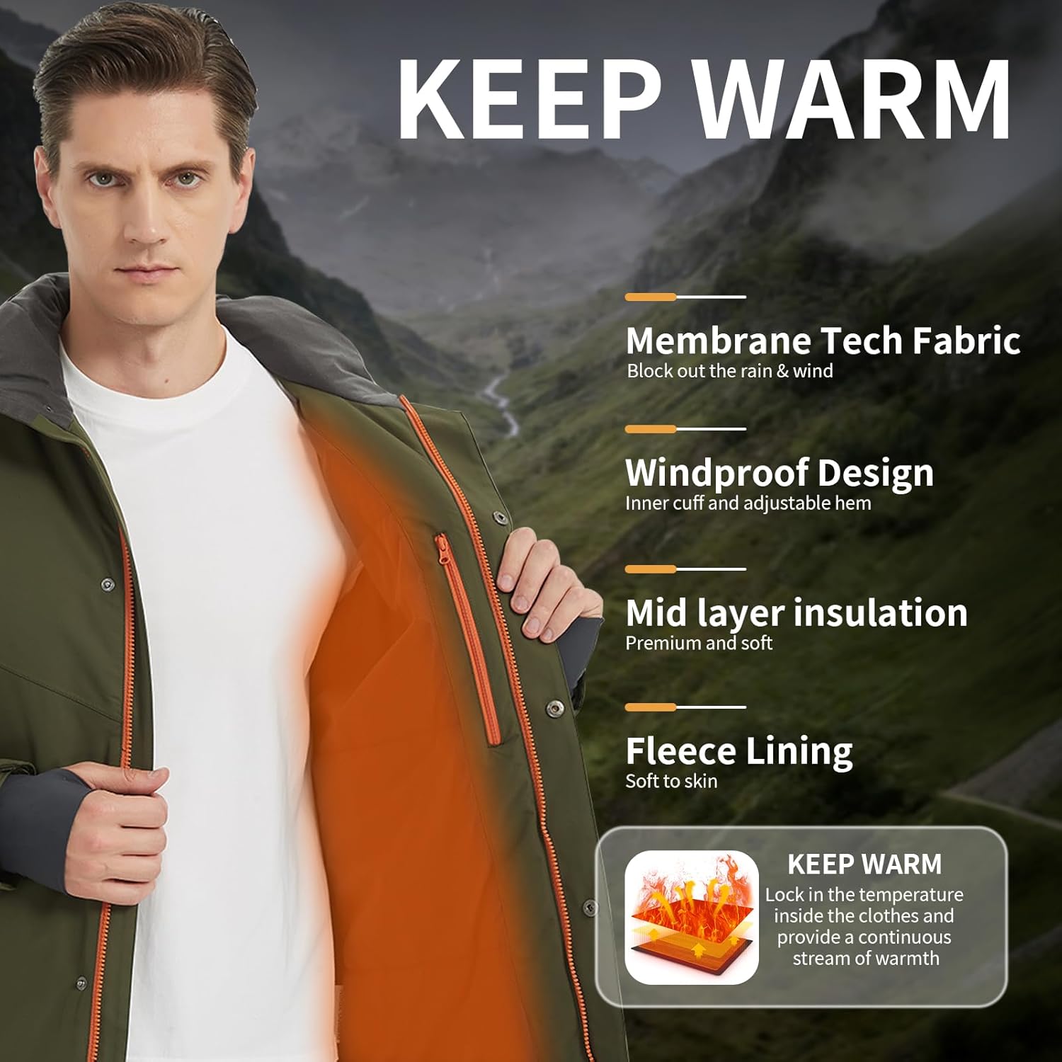 Men's Winter Ski Jacket,Waterpoof Insulated Snow Coat,Windproof Hooded Warm Raincoat Windbreaker