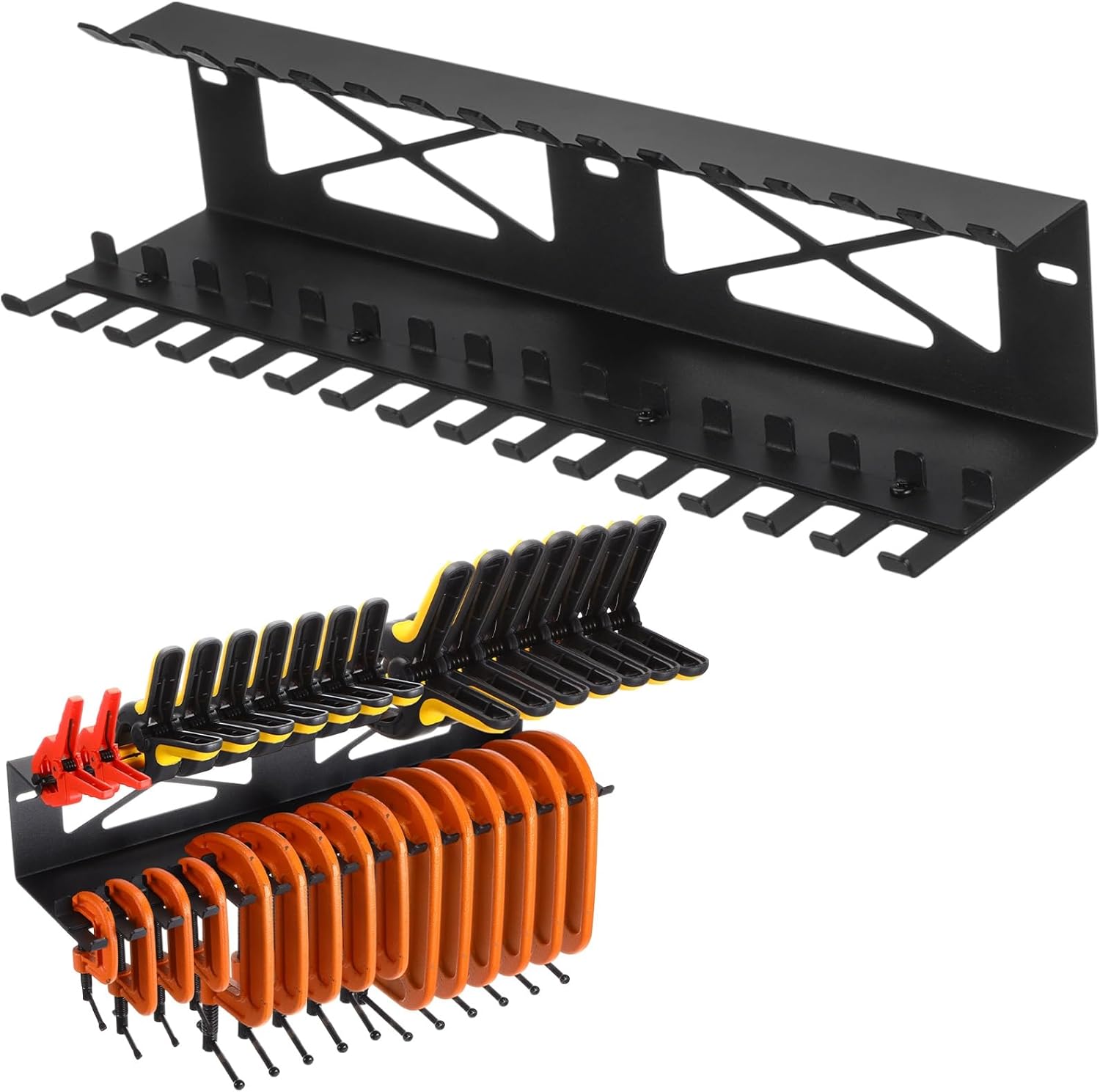 Shimeyao Clamps Rack Organizer Wall Mount Spring C Clamps Holder Tool Storage 16.7 x 4.5 x 3 Inches for Small Tools Garage Shed Pegboard Workshop Home