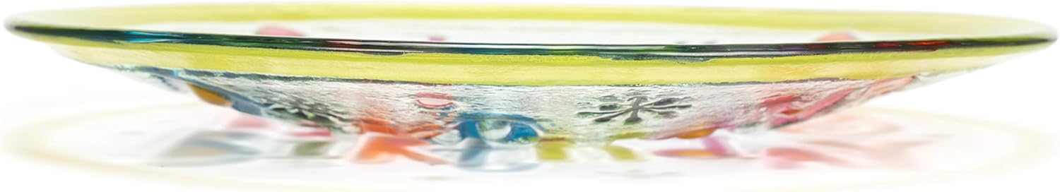 Happy Birthday Round Green Multicolored 11 x 11 Vibrant Glass Accent Plate