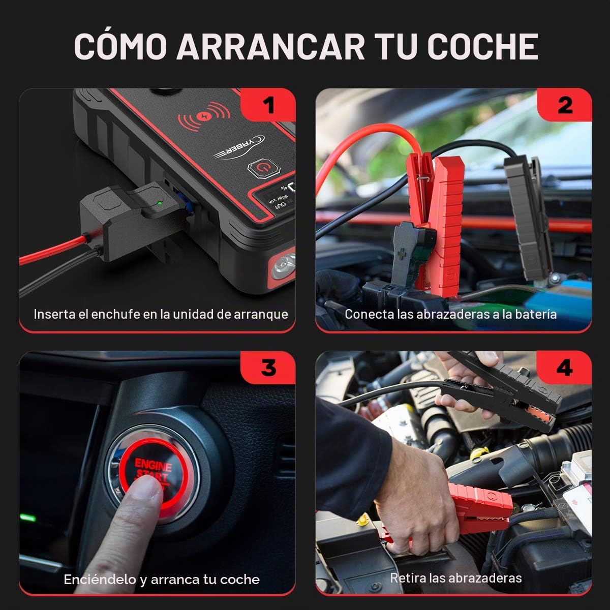 YABER Arrancador de Coche, Pico de 2500A 23800mAh Arrancador de Batería de Coche (Toda Gasolina o 8.0L Diésel) Cargador Inalámbrico Portátil con Linterna LED, Encendedor de Cigarrillos EC5,