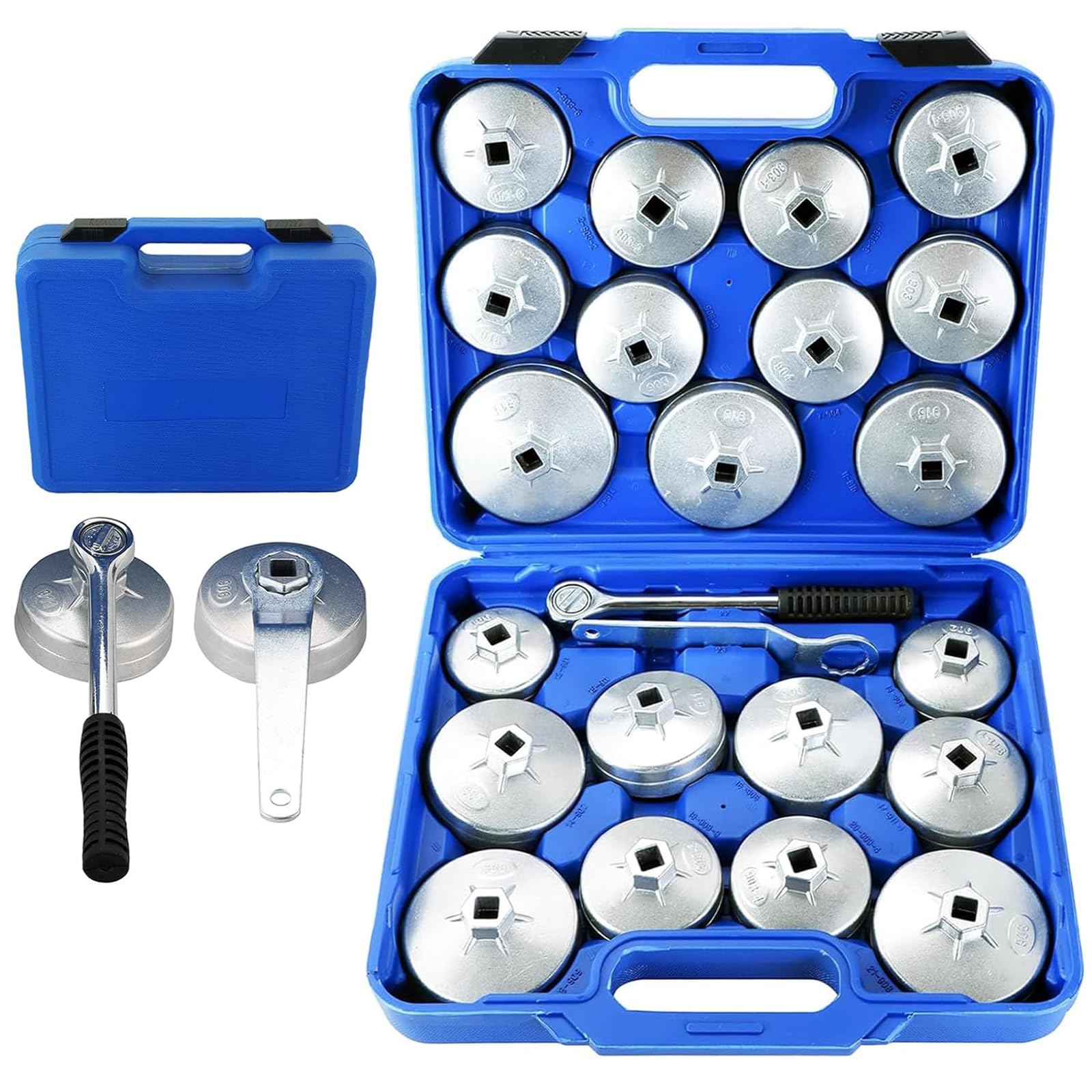 DASBET Juego de 23 llaves de extracción de filtro de aceite para garaje, herramienta de extracción de automóviles, llave de garaje, adaptador de enchufe con llave inglesa