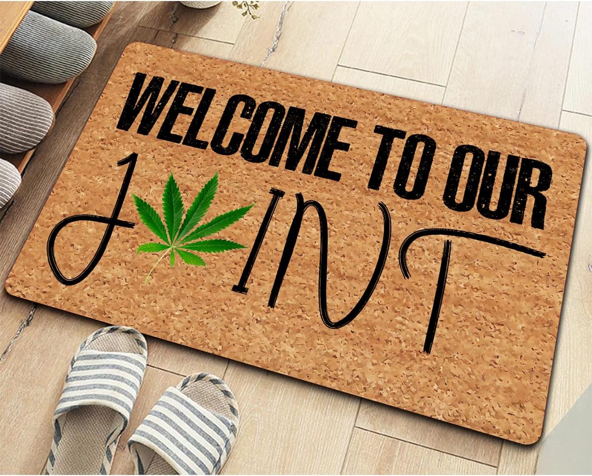 Funny Welcome Doormat for Entryway Indoor Front Porch Decor Rug Weeds Doormat for Front Door Personalized Anti-Slip Rubber Back House Warming Gift Mat (23.7 x 15.9 in)