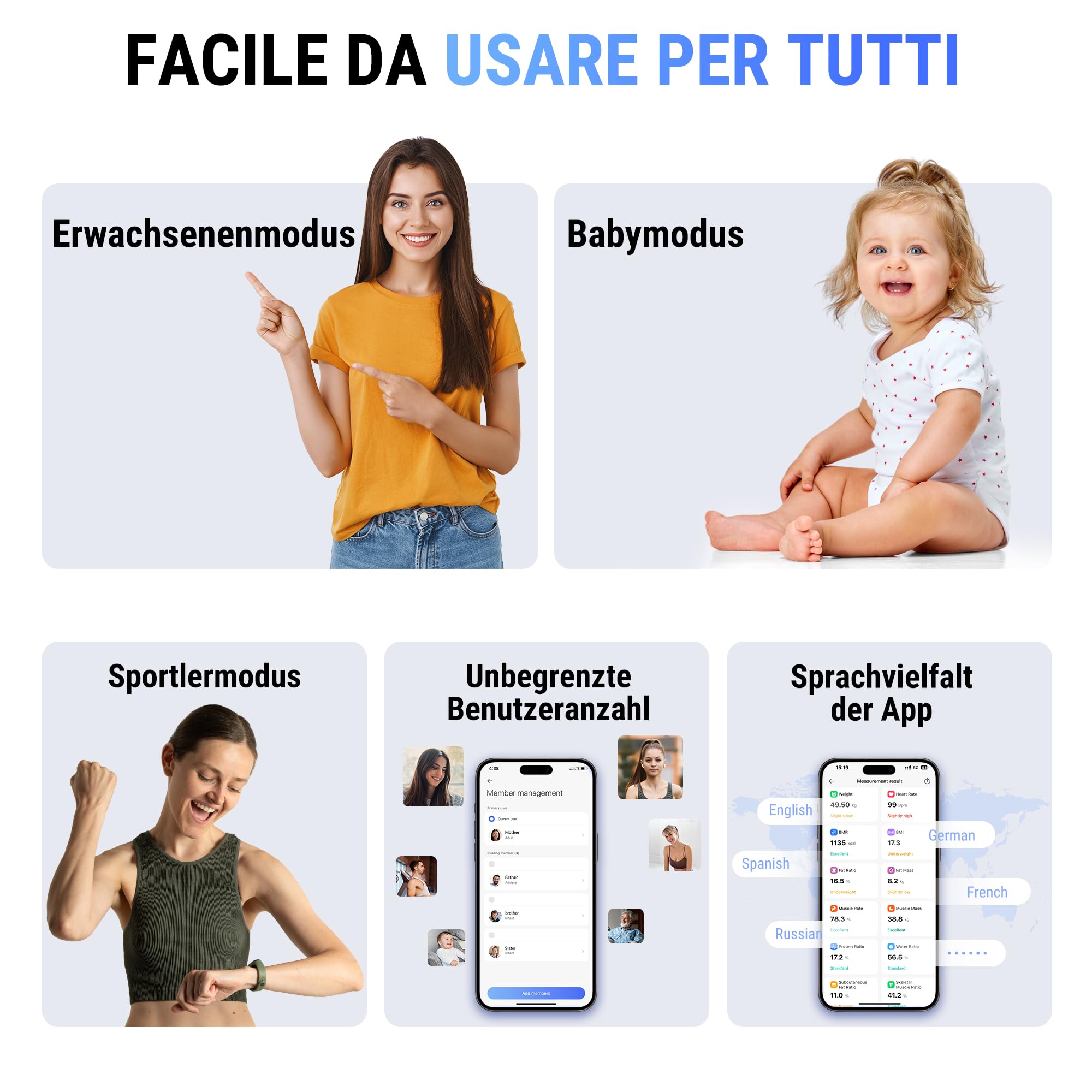 ACCUWEIGHT Körperfettwaage Personenwaage Waage Personen 180KG mit Körperfett und Muskelmasse Bluetooth Körperanalysewaage mit APP Digitale Körperanalysegerät für 17 essentielle Körperwerte