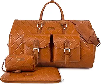 Garment Bag for Travel, Convertible Carry on Garment Duffel Bag for Men 3Pcs, Faux Leather Waterproof Large Weekender Bag for Men 2 in 1 Hanging Suitcase Suit Dress Business Travel Bag