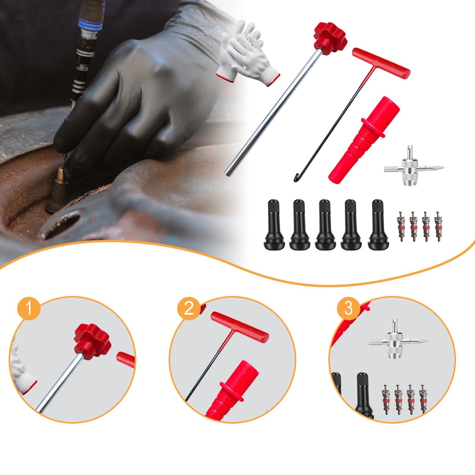 Qianly Quick Change Reifenventil Werkzeugset Ventilkern Reparaturwerkzeug Reifenventil Austauschhilfe Ventileinsatz Montagewerkzeug Metall Gummi für Hobbymec, Style E