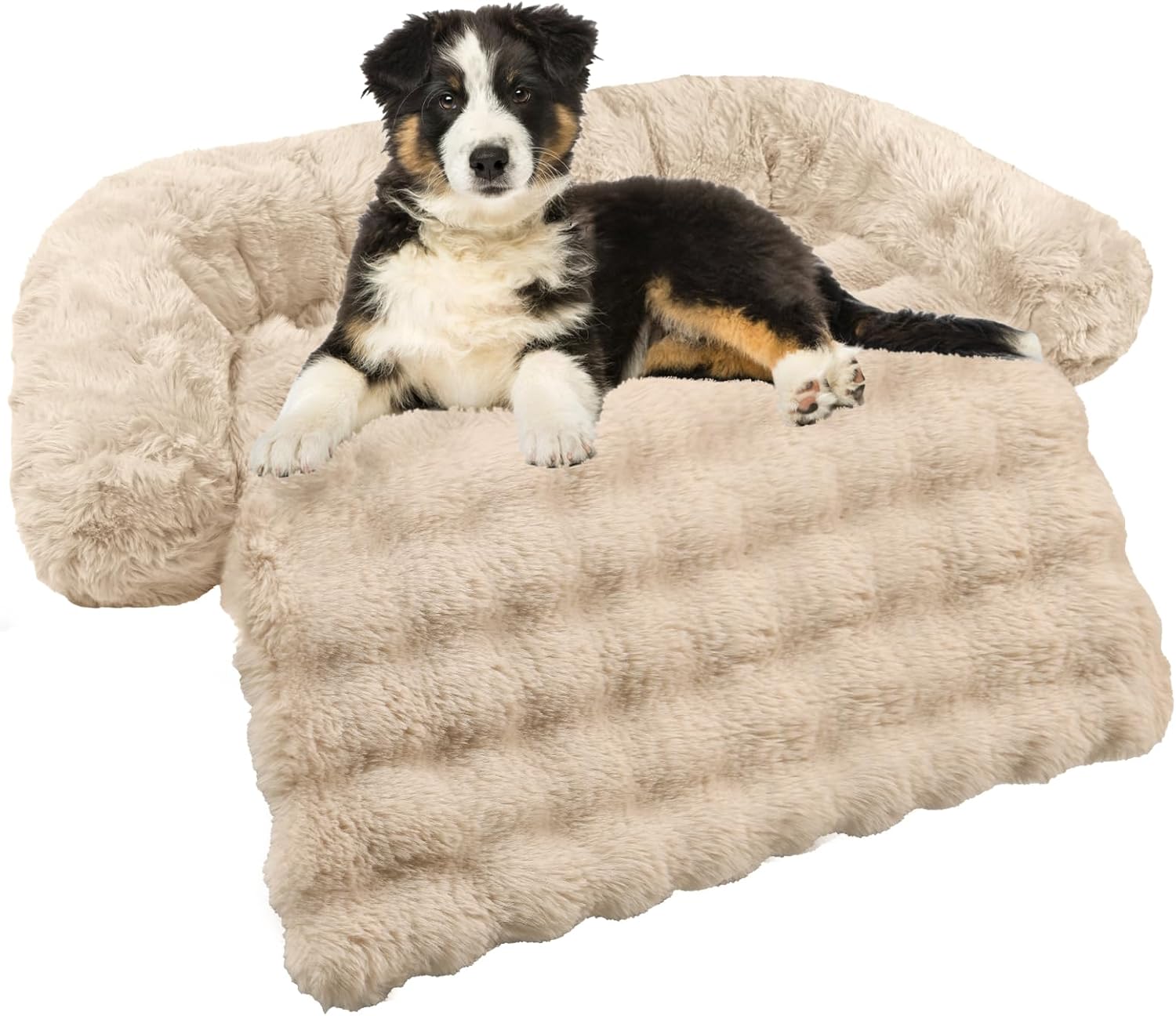 GGIB Dog Couch Cover Calming Plush Dog Bed Mat for Furniture Sofa Protector Washable Removable Cover for Large Medium Small Dogs and Cats Dark Khaki M