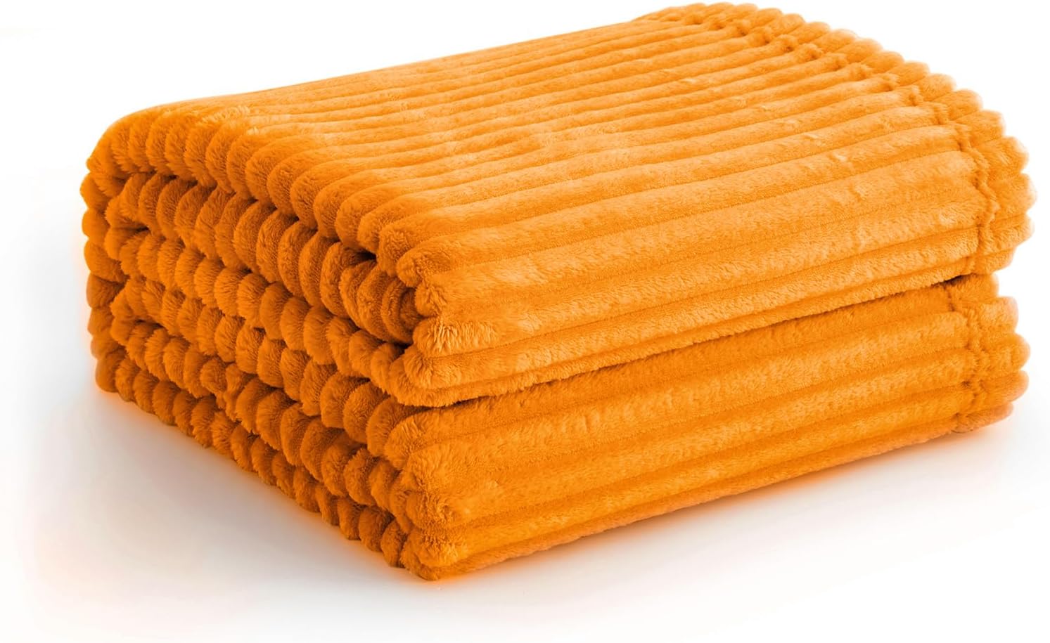 Vessia Flannel Fleece Throw Blanket for Couch,Sofa,Bed(50x70inch), 300GSM Microfiber Orange Striped Chair Blanket for Adults and Kids, Super Soft Warm Cozy Lightweight Ribbed Throw for All-Season
