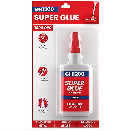1 onza (3000 CPS) Super Glue multiusos con tapa antiobstrucción. Ca Glue - Pegamento adhesivo. Pegamento de cianoacrilato para plásticos duros,