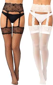 Collant Con Reggicalze E Bretelle In Pizzo - 2 Pezzi Sexy E Trasparenti Per Donna