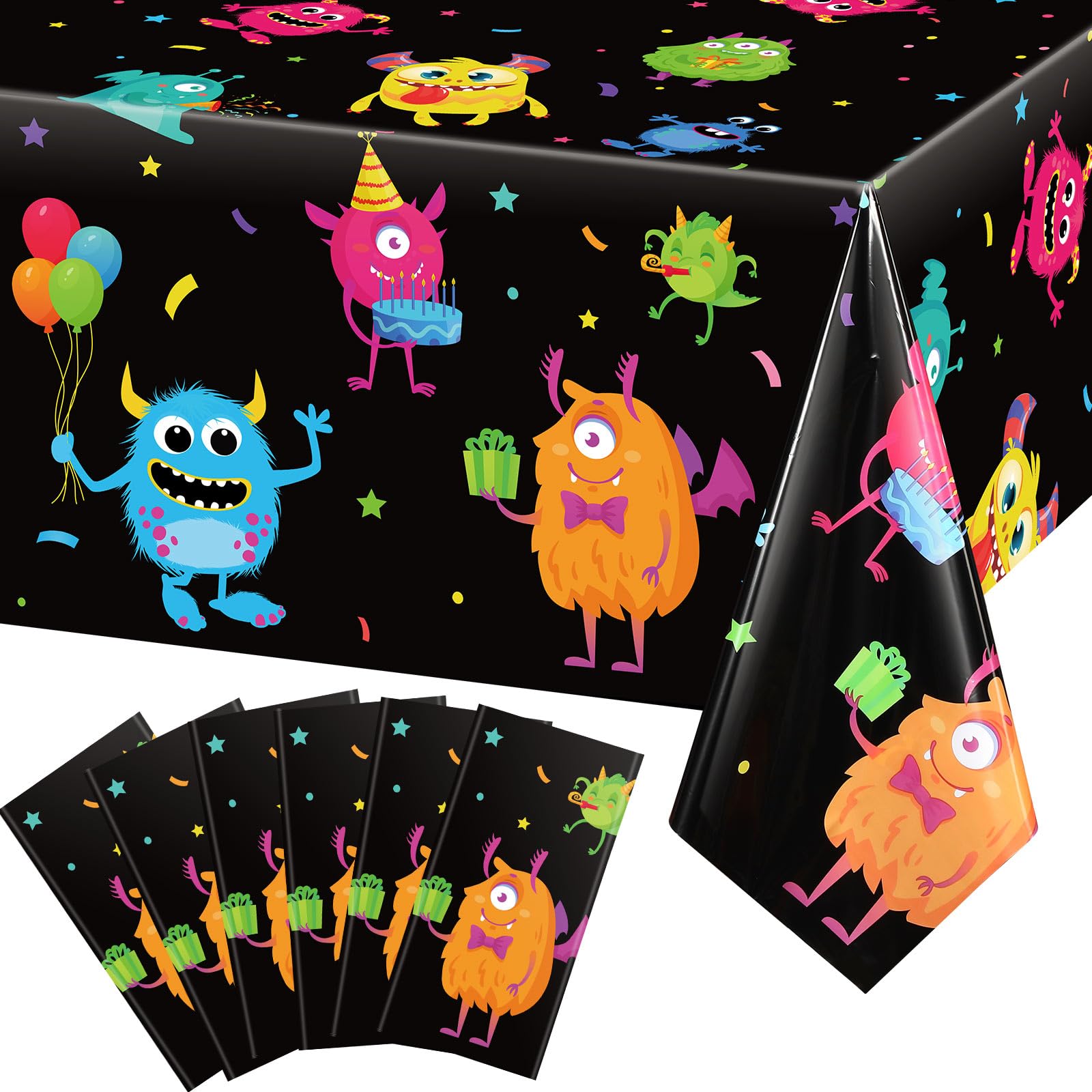 Buryeah 6 Pcs Little Monster Plastic Table Covers, 54 x 108 in