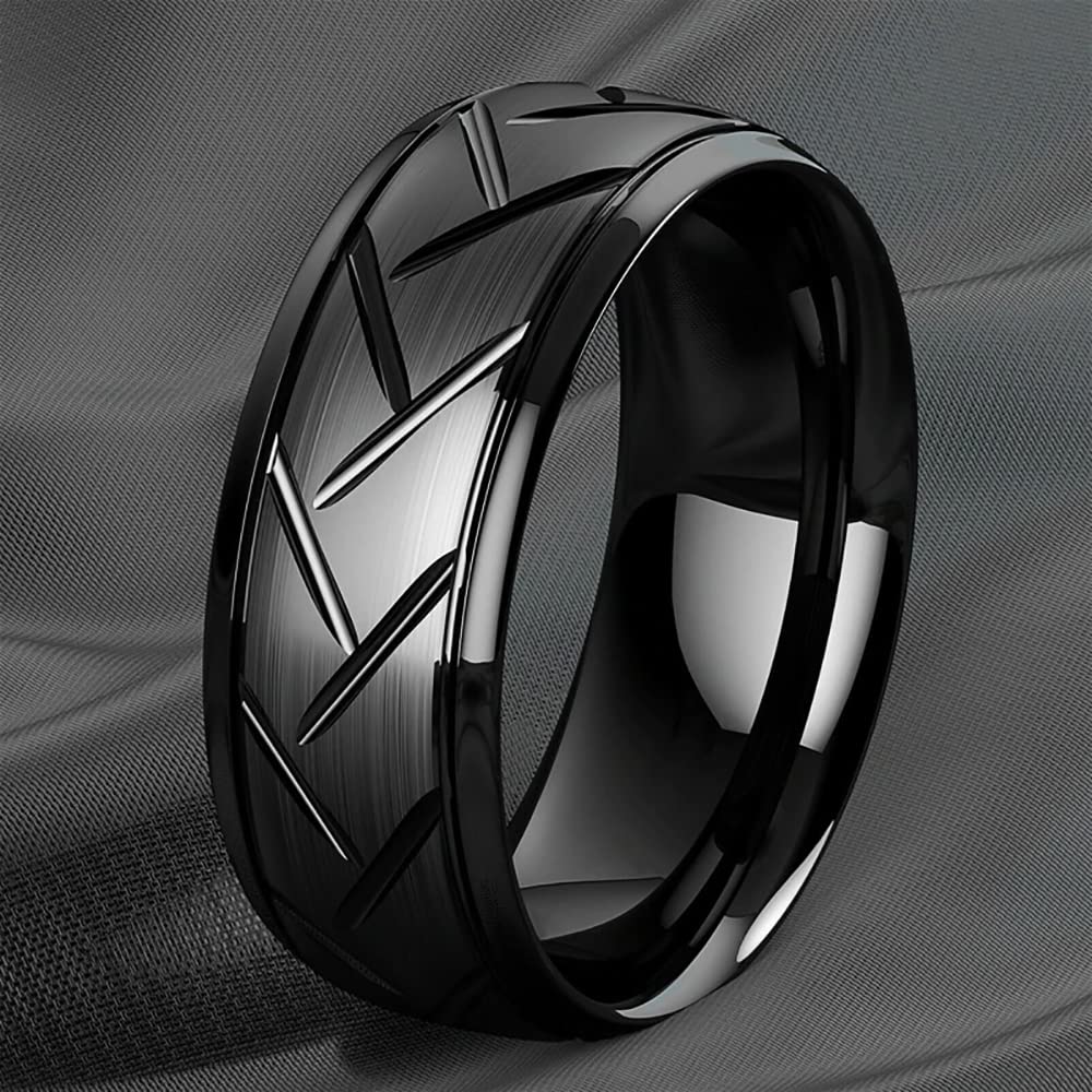 ZENSE - Anello nero lucido da uomo con scanalature ZR0177