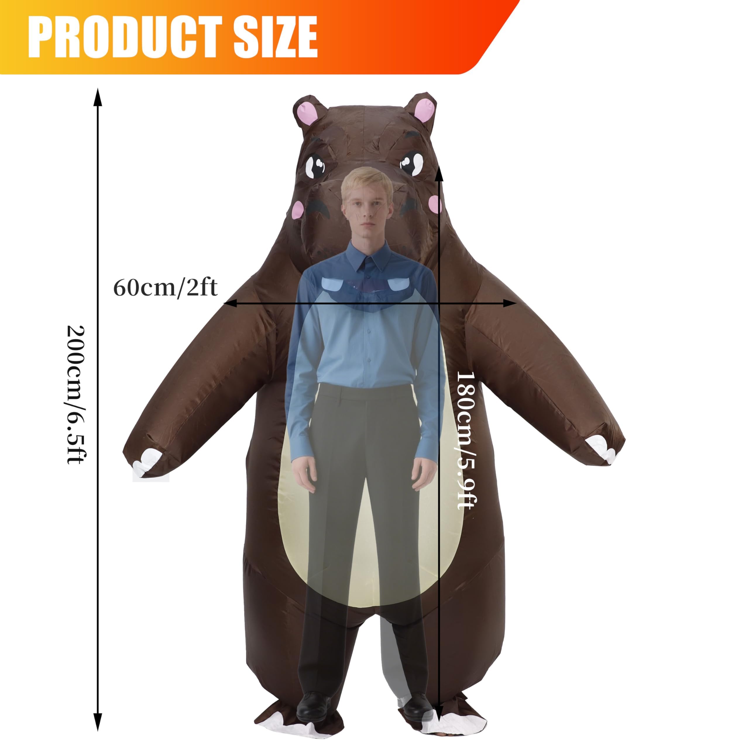 JASHKE Disfraz Inflable de Hipopótamo para Adultos, Disfraces Inflables de Cuerpo Completo, Disfraz Inflable de Hipopótamo para Adultos para Halloween, Navidad, Carnaval (marrón)