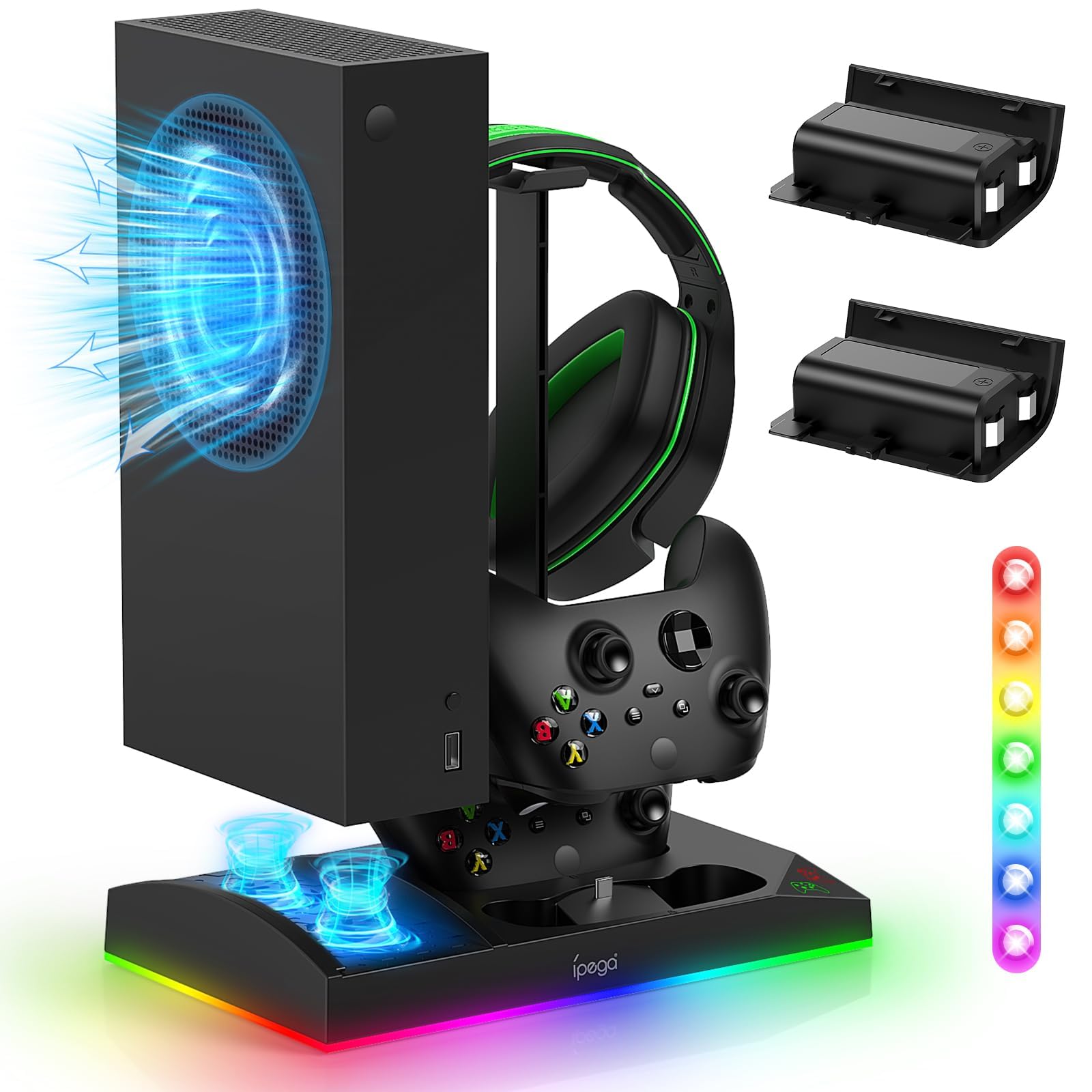 Upgraded RGB Cooling Fan Charging Station for Xbox Series S Console Controller Dual Charger Dock Cooler System Stand