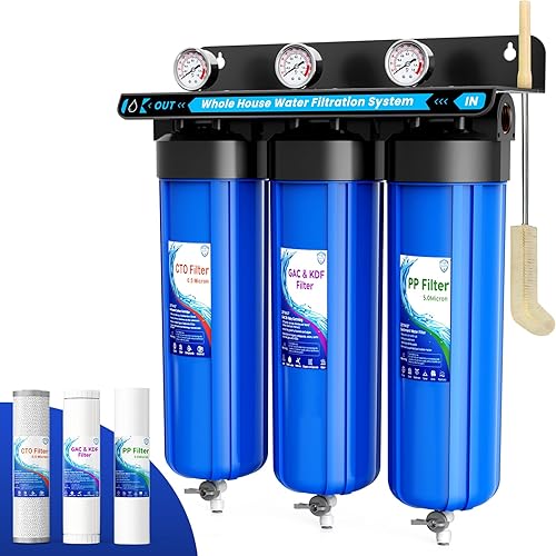 Whole House Water Filter System, 3 Stage Whole House Water Filtration System, with 20" GAC&KDF Filter, Reduces Heavy Metals, Chromium, Chloramine, Lead, Mercury, Copper, Nickel, Sediment, Odor