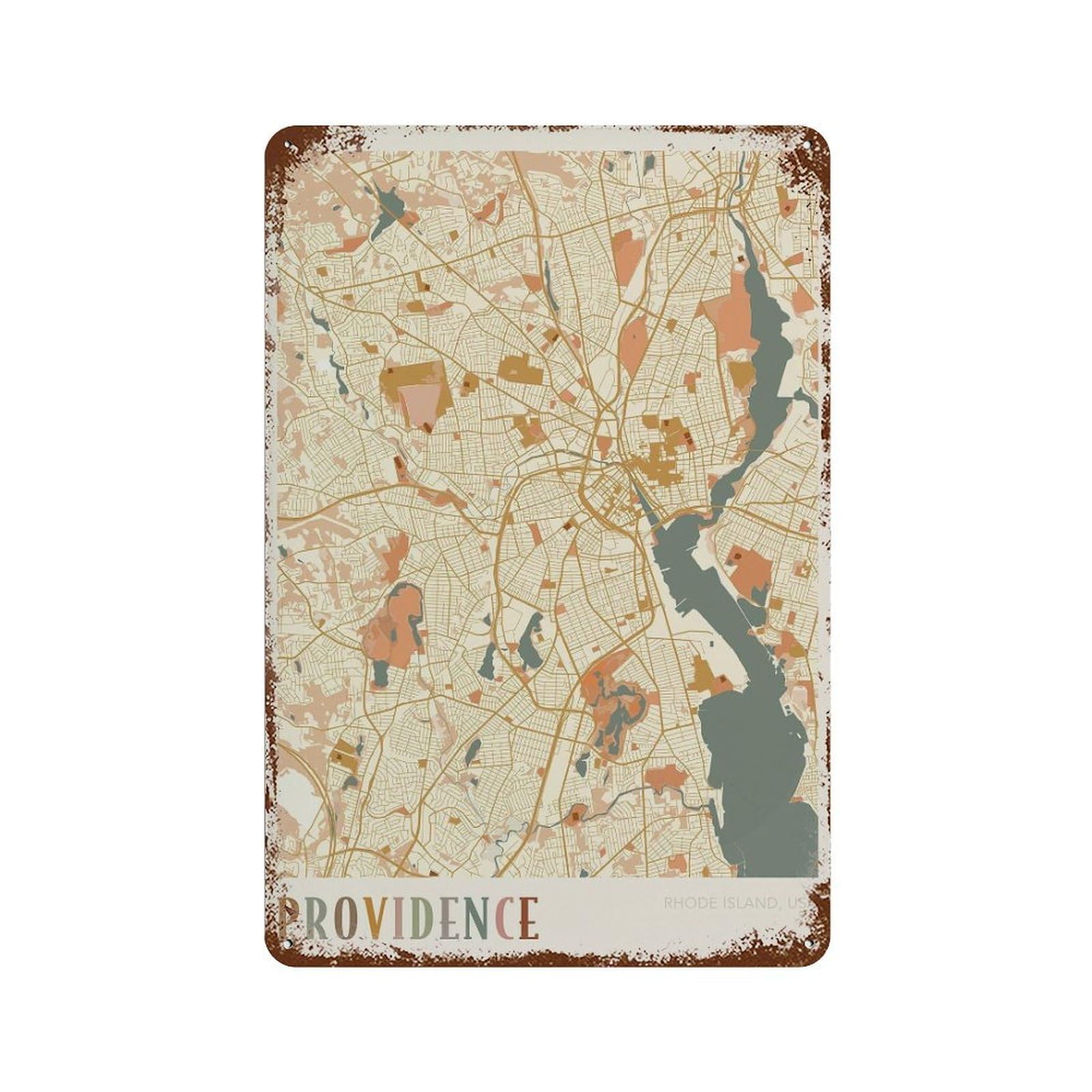 xiaoxiaoshen Providence Map Rhode Island Travel Gift Boho Decor Wall Decor Art Metal Tin Poster Modern Home Decor Art Home Bar Shop Decorations Vintage Sign 30x20cm