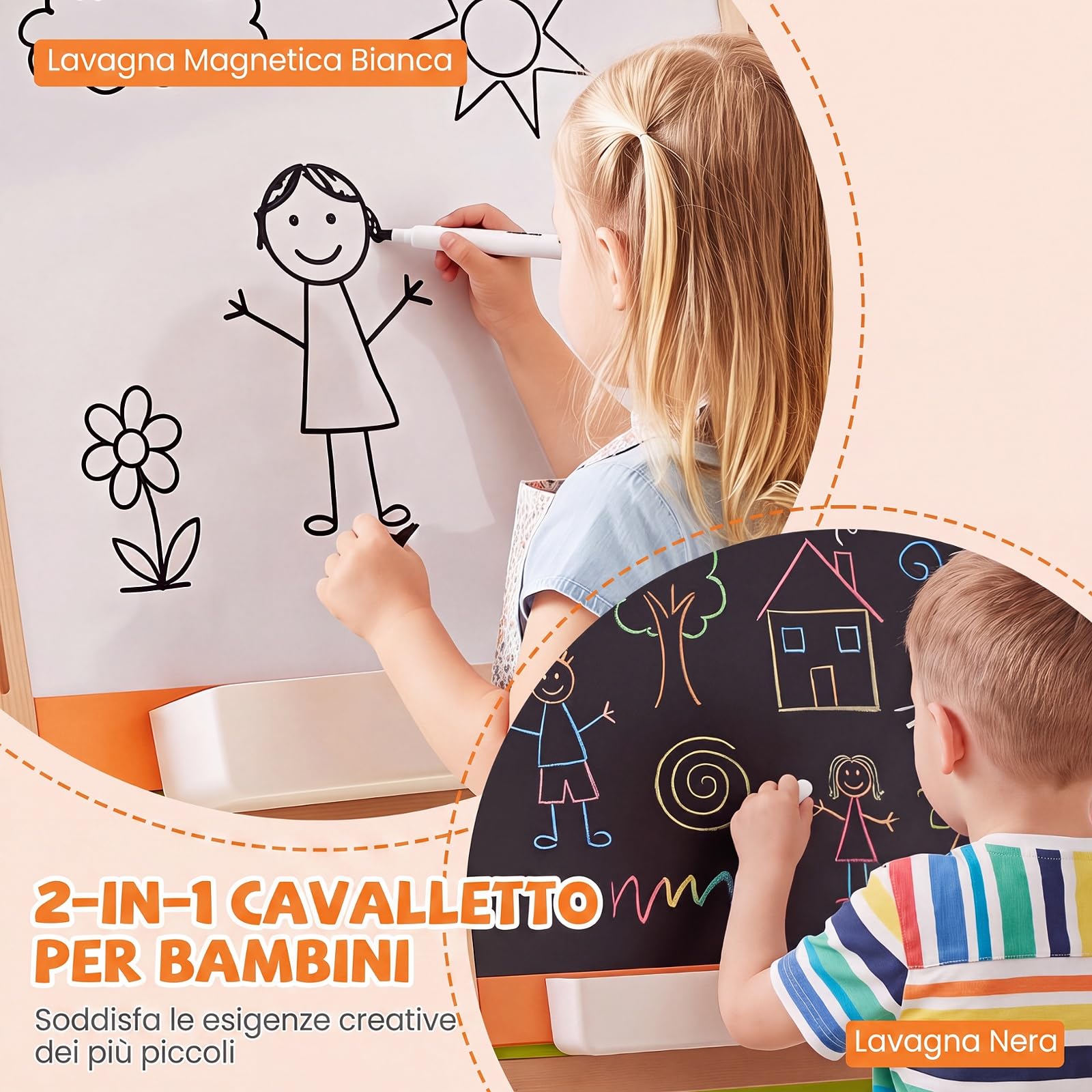 COSTWAY 2 in 1 Cavalletto da Disegno per Bambini 3+ Anni, a Doppia Faccia