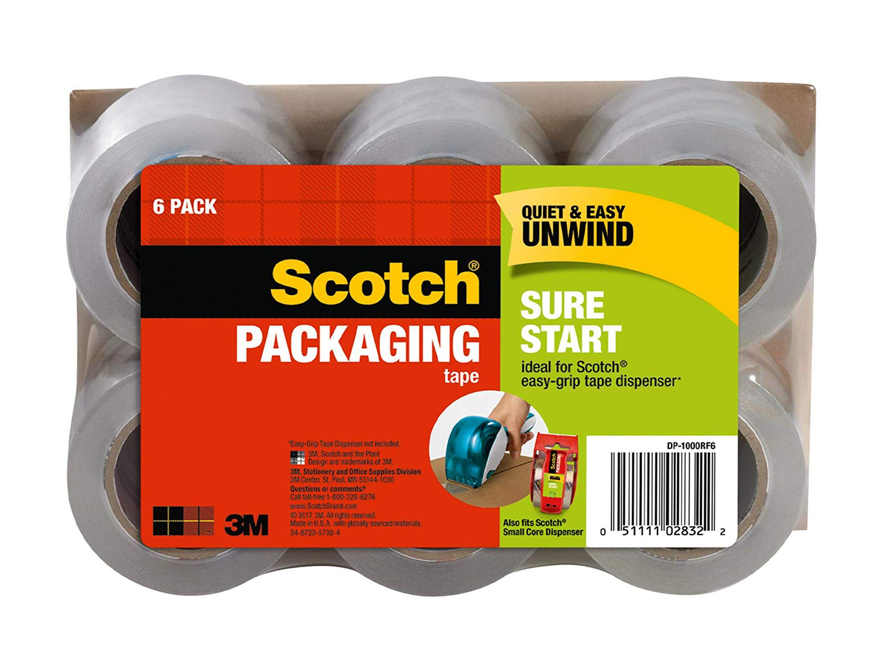Scotch Sure Start Packaging Tape 1 Inches X 900 Inches For 1 5 Inch Core 6 Rolls Per Pack Smooth And Quiet Unwind Works On All Boxes Including Recycled Boxes Dp 1000rf6 Amazon Sg Office