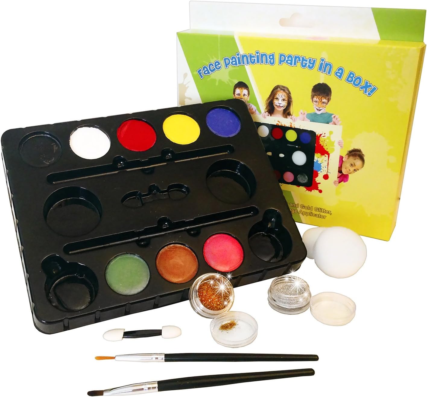 Face Painting Kit for Kids with Glitter and Bonus Ebook with Video Directions and Printable Face Paint Ideas