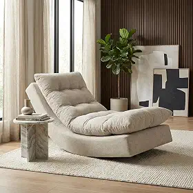 Poltrona Com Leve Balanço Bouclé Premium De Luxo Balance Para Sala Quarto Conforto Relaxante (Bege)