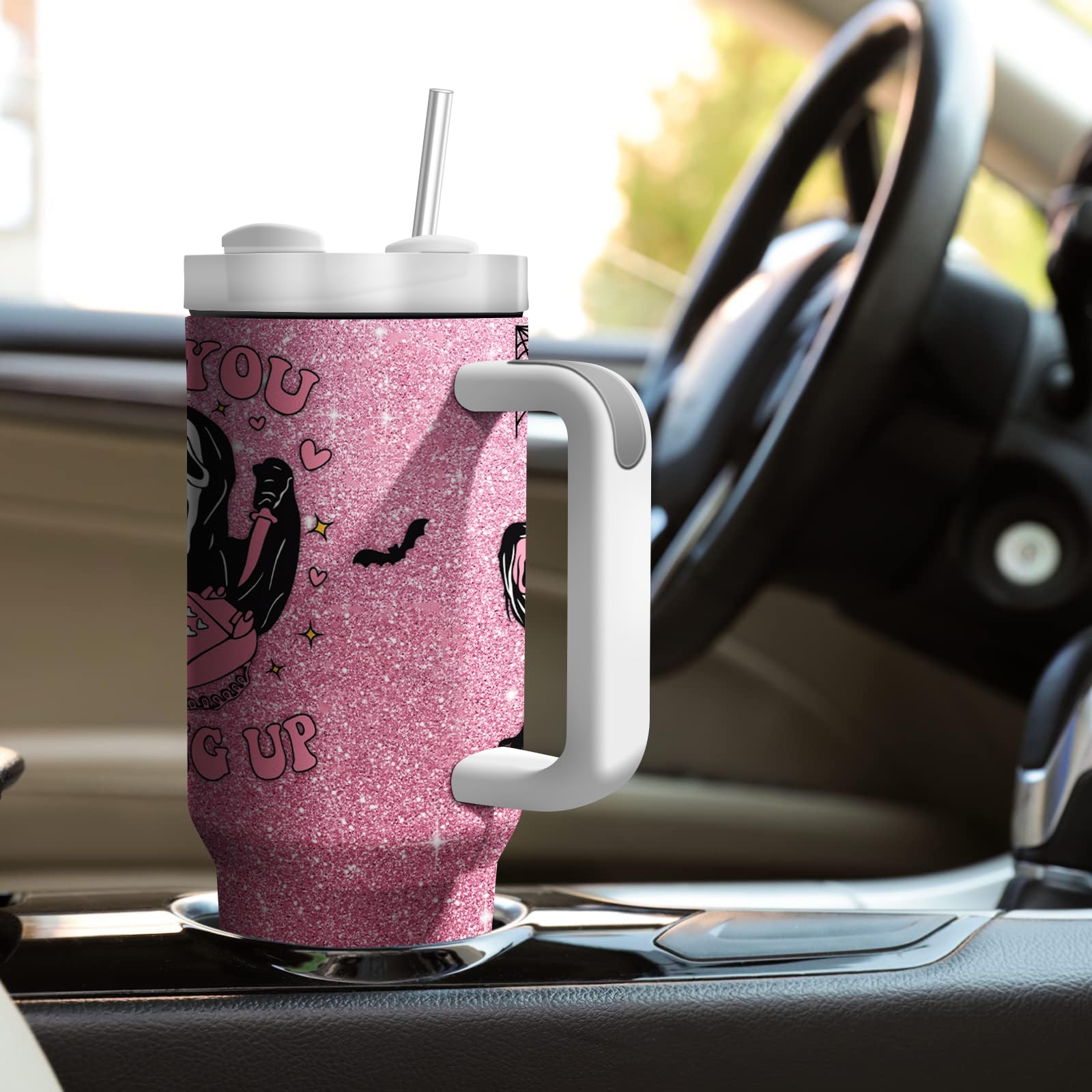 Equoza Horror Scary Face Halloween Tumbler for Women Girls Spooky Vibes 30oz Horror Scary Face Theme Decor Insulated Cup with Lid Vacuum Stainless Steel Coffee Mug: 40 Ounces