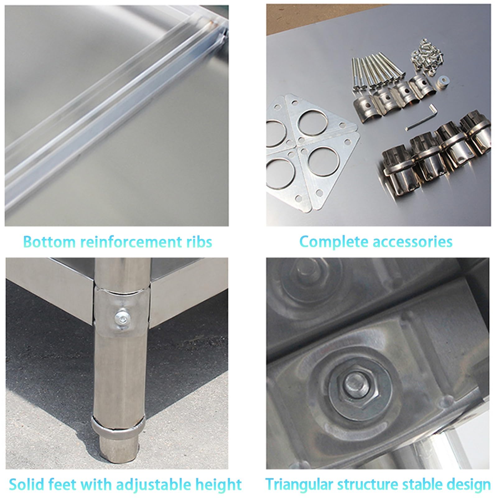 Tavolo da Lavoro in Acciaio Inox per cucine Professionali, Gambe Regolabili, tavsterni per ristoranti e Hotel, postazione di Preparazione Alimenti, Tavolo Centrale per Catering, 120x60x80 cm