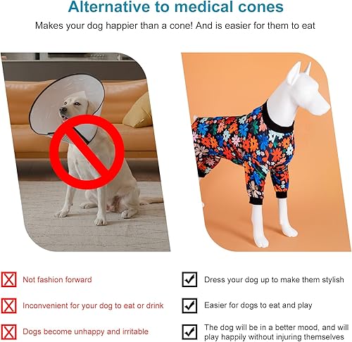 Miniatura 6 de LovinPet Ropa grande para perros hembra camisa antilamer, pijama para el cuidado de heridas para perros niñas o niños, tela elástica agradable a la