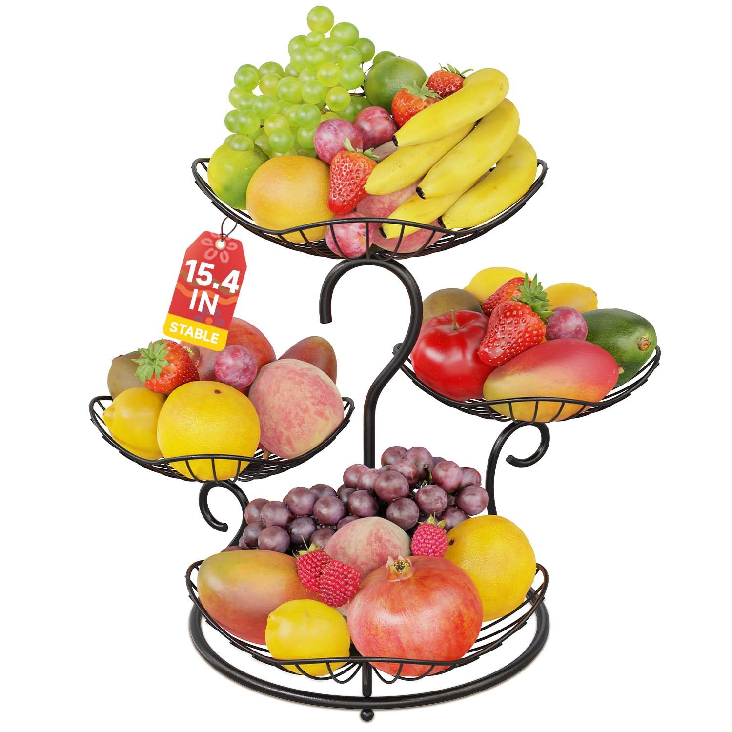 PouHenier.jh 4 Tier Fruit Basket Stand for Counter, Kitchen Tiered Fruit Bowl Organizer for Dining Table Countertop, Multi Level Fresh Produce and
