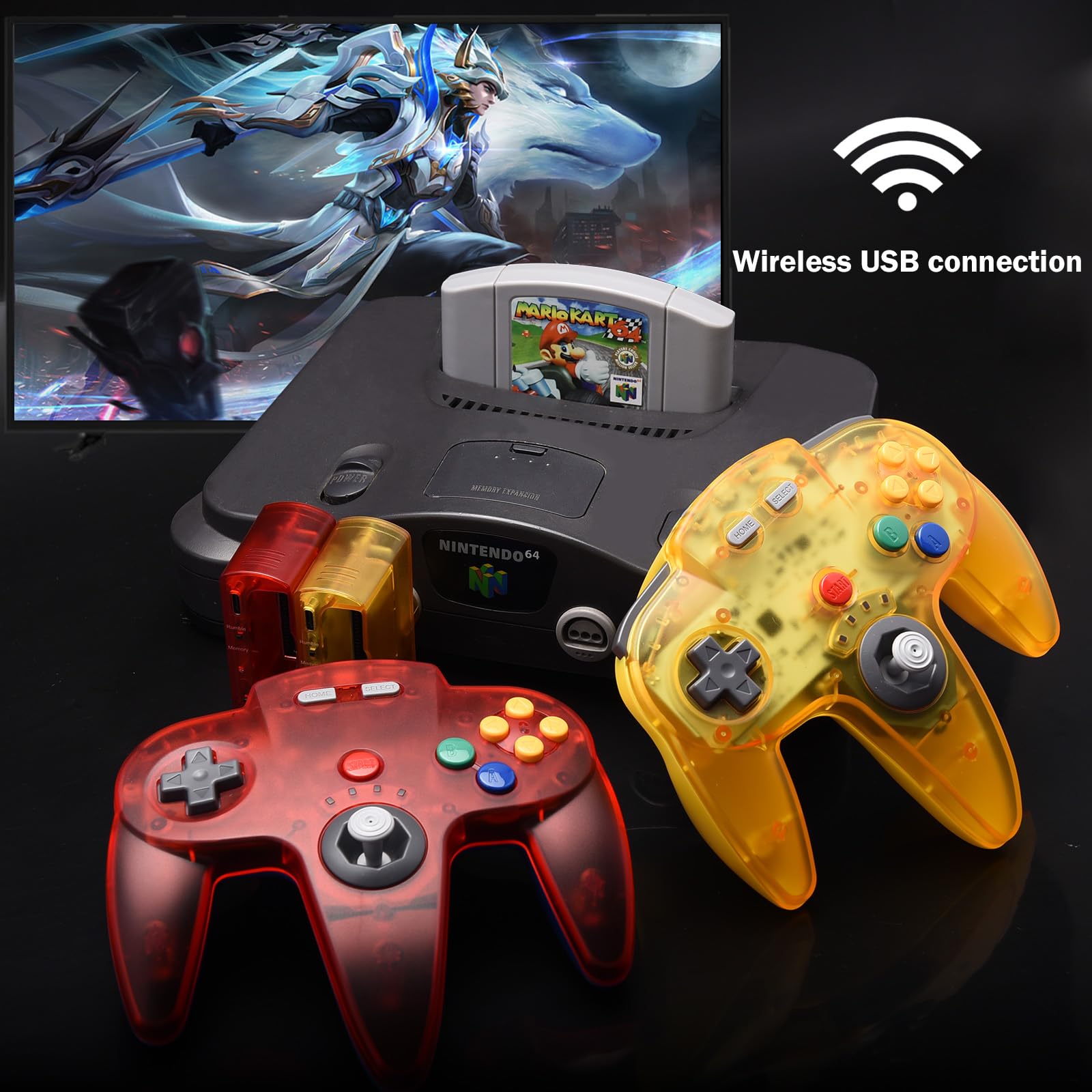KIWITATA - driver inalámbrico N64 para consola de interruptores, 2.4 GHZ recargable N64 mando a distancia inalámbrico compatible con el sistema N64, Raspberry Pi, MAC, PC Windows 7,8,10,11