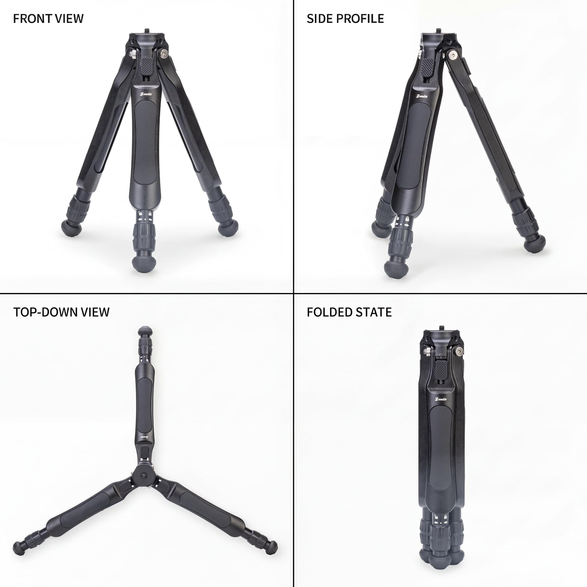 Zeadio Kamera-Stativ-Set, 3-stufig höhenverstellbares Stativ mit Arca-Kugelkopf, Handy-Ständer und Action-Kamera-Adapter, perfekt für Aufnahmen, YouTube, Filmen, Vlogs usw