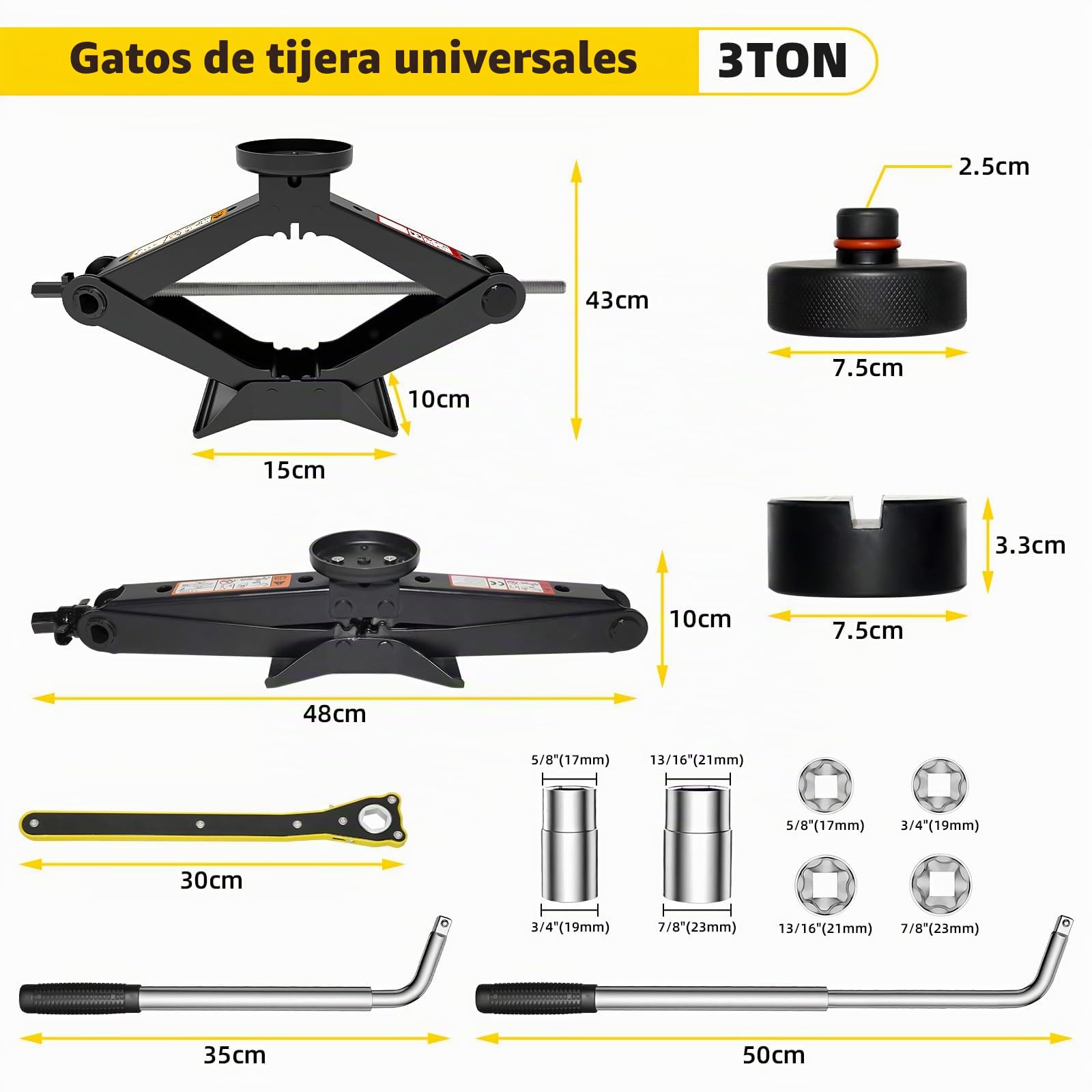 Gato para Coche 3T/3000kg,Olubfdh Kit de Gato Coche con Pad Tesla y Pad de Goma Universal,Portátil Kit de Emergencia con Llave de Tuercas de Rueda