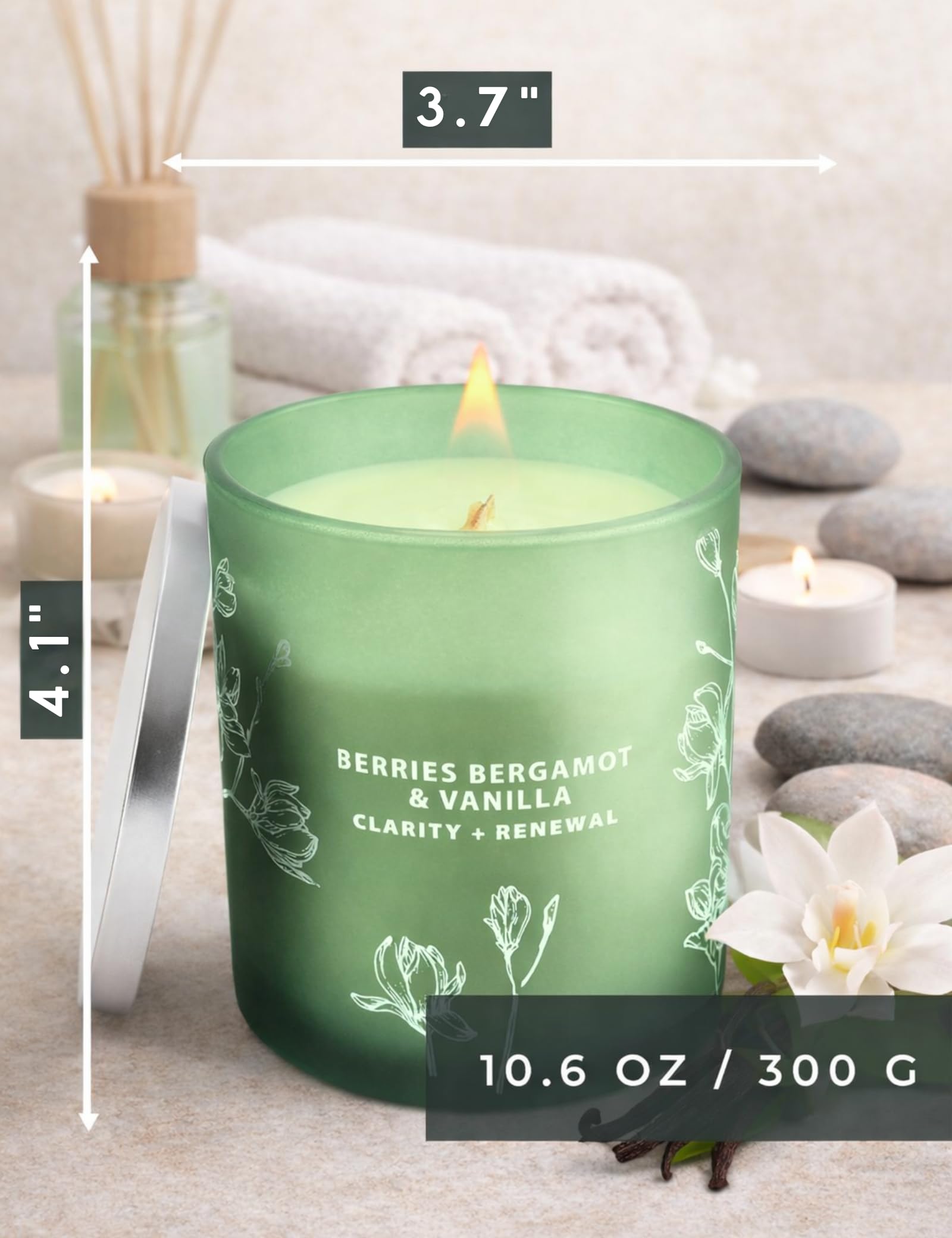 Świeca jagodowa bergamotka (jagody, bergamotka, wanilia, winogrona, wiśnia) | zimowe świece zapachowe do domu, relaksujące drewniane świece sojowe, 300 ml, naturalne kojące świece, czyste palenie
