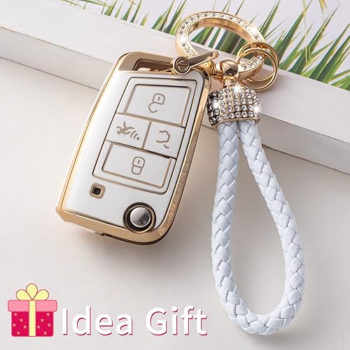 Miniatura 6 de Gematay Funda para llavero VW Volkswagen con cordón para llavero funda protectora de TPU suave compatible con VW Tiguan Golf Jetta Polo Atlas Skoda