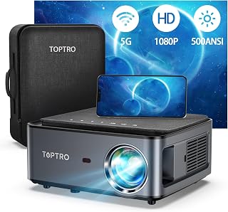 TOPTRO Projetor Bluetooth WiFi com estojo de transporte, projetor portátil 7500L nativo 1080p, suporte 4D keystone/zoom/4K, projetor de home theater compatível com telefone/TV Stick/PC/USB/PS4/DVD