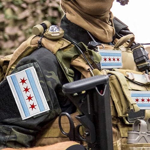 Miniatura 6 de stidsds Paquete de 2 parches de bandera estadounidense de Chicago de Estados Unidos, parches bordados, banderas de Estados Unidos, parche táctico