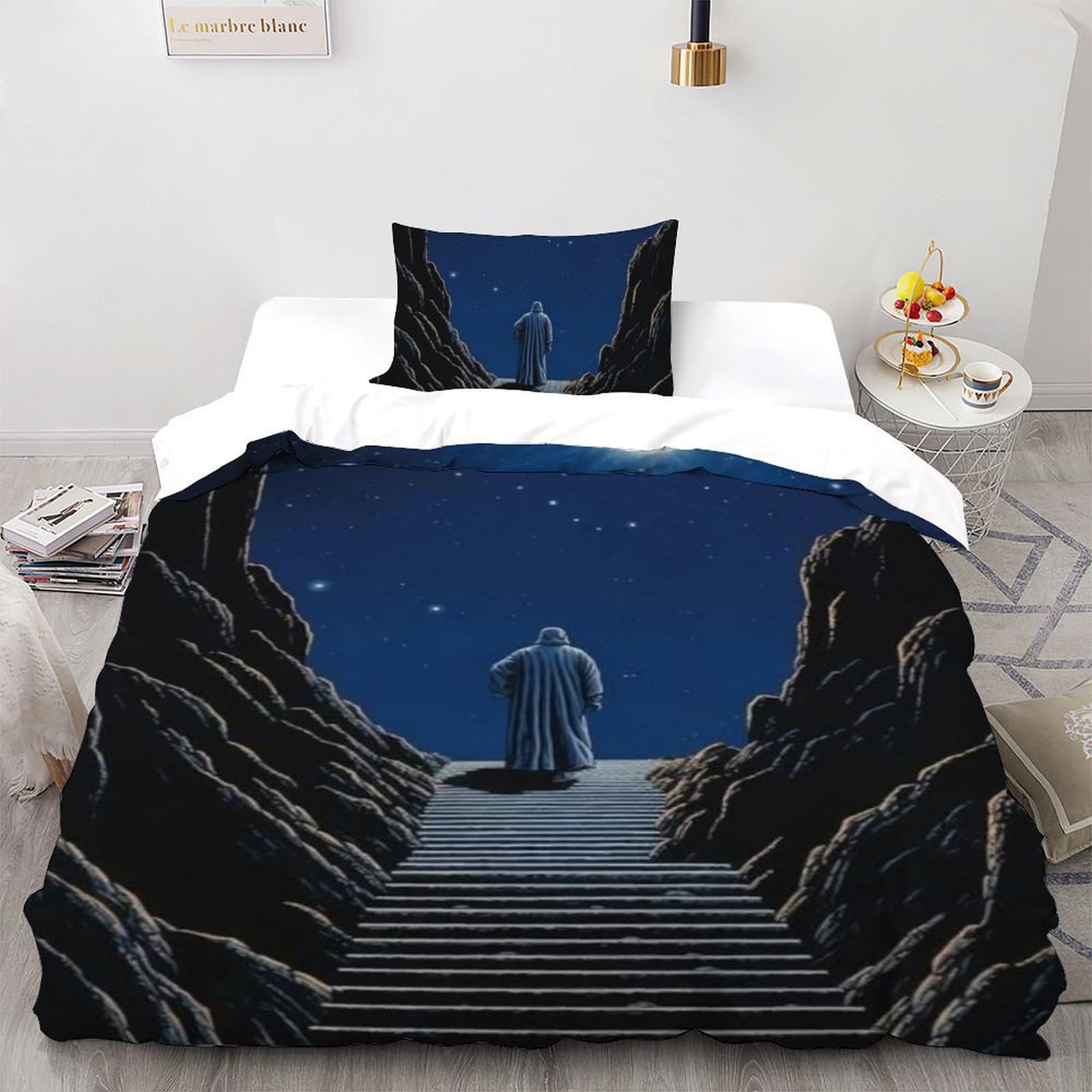 Housse de couette single microfibre 135x200cm imprimé 3D nuit avec taies
