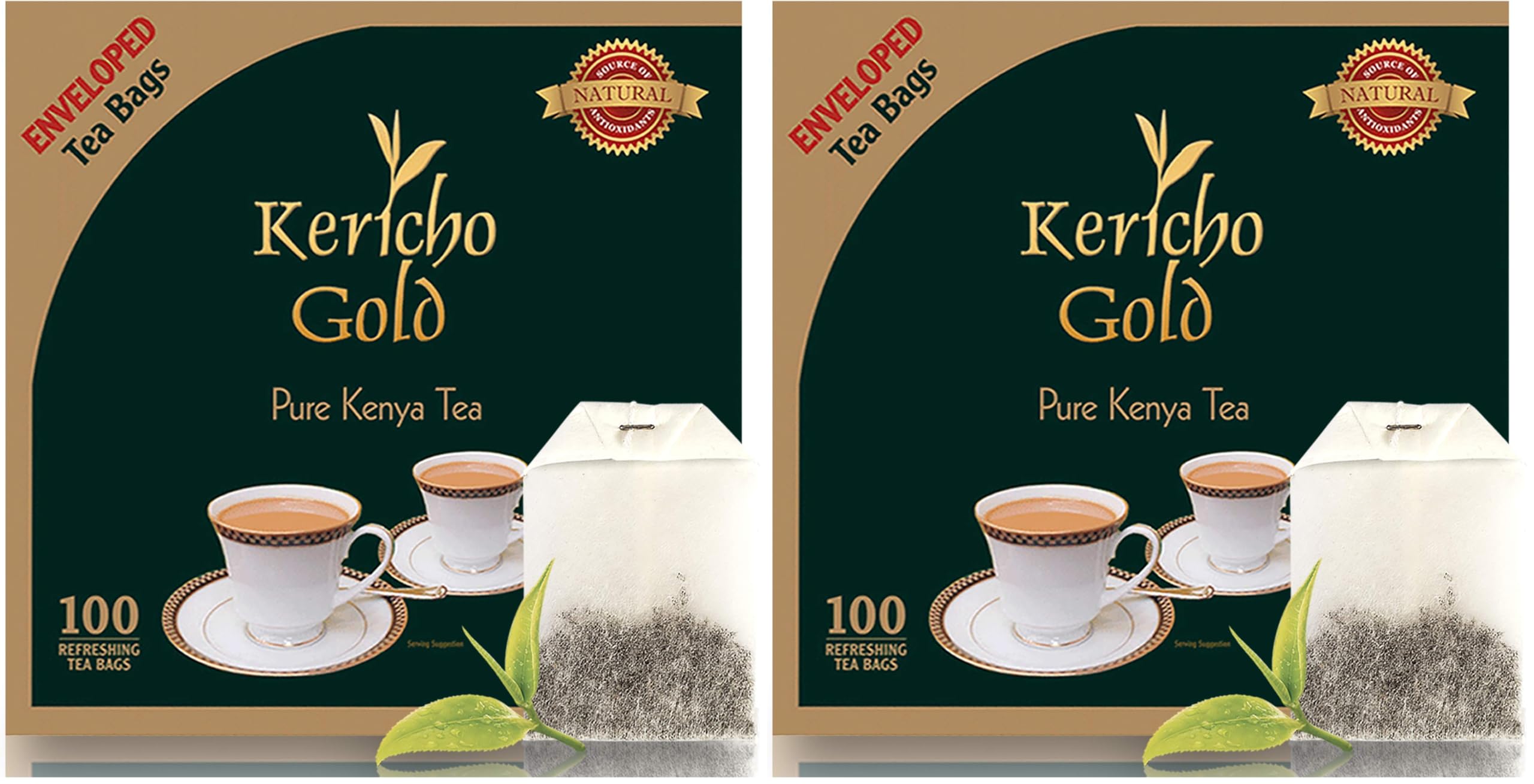 Kericho Gold Black Tea - Rich in Antioxidants - Orange Pekoe Tea - Kenya Origin - Unique Flavor -100 Envelopes Tea Bags (Pack of 2)