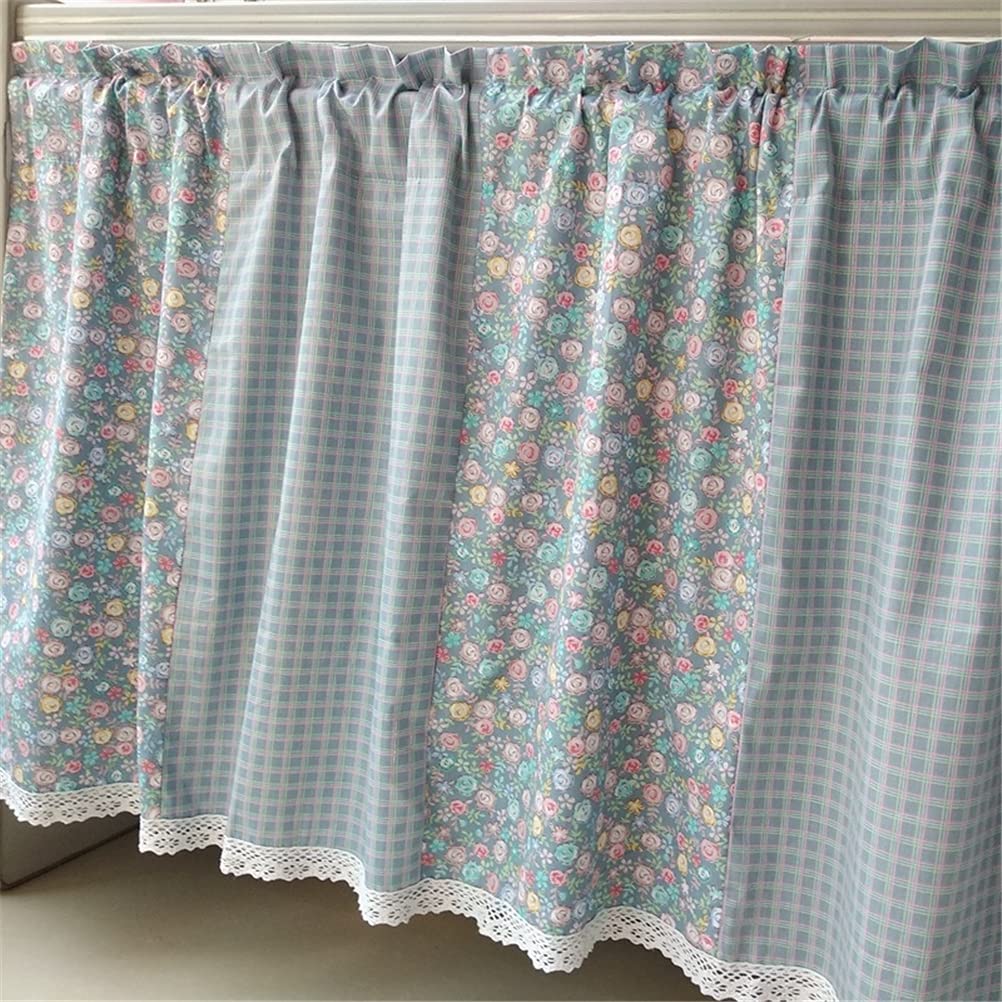 ACMHNC Kitchen Window Valance, Cotton Polyester Floral Checkered Stitching Country Style Short Curtain for Cafe Bistro Kitchen Cupboard Study Bookshelf,W x H 150 x 70cm