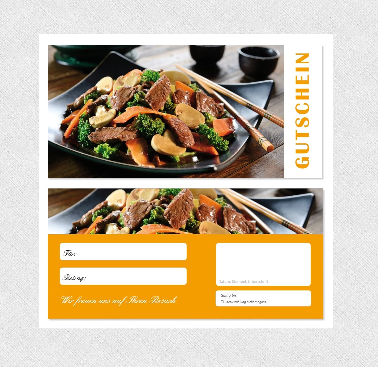 200 Stück Geschenkgutscheine (GUT-701) Gutscheine Gutscheinkarten für Bereiche wie Gastronomie Fleisch Grillen Restaurant Nudeln