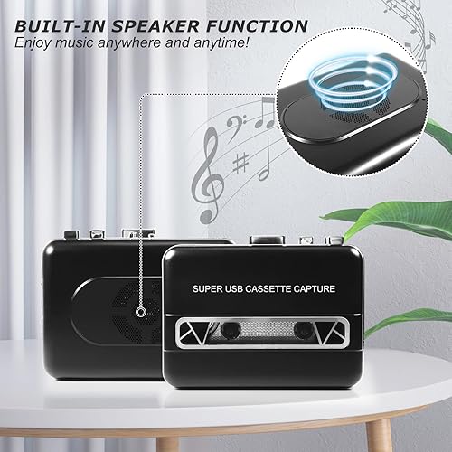 Miniatura 3 de Reproductor de casete de reversa automático portátil, reproductor de cinta de casete Walkman estéreo transparente con altavoz grande y auriculares,
