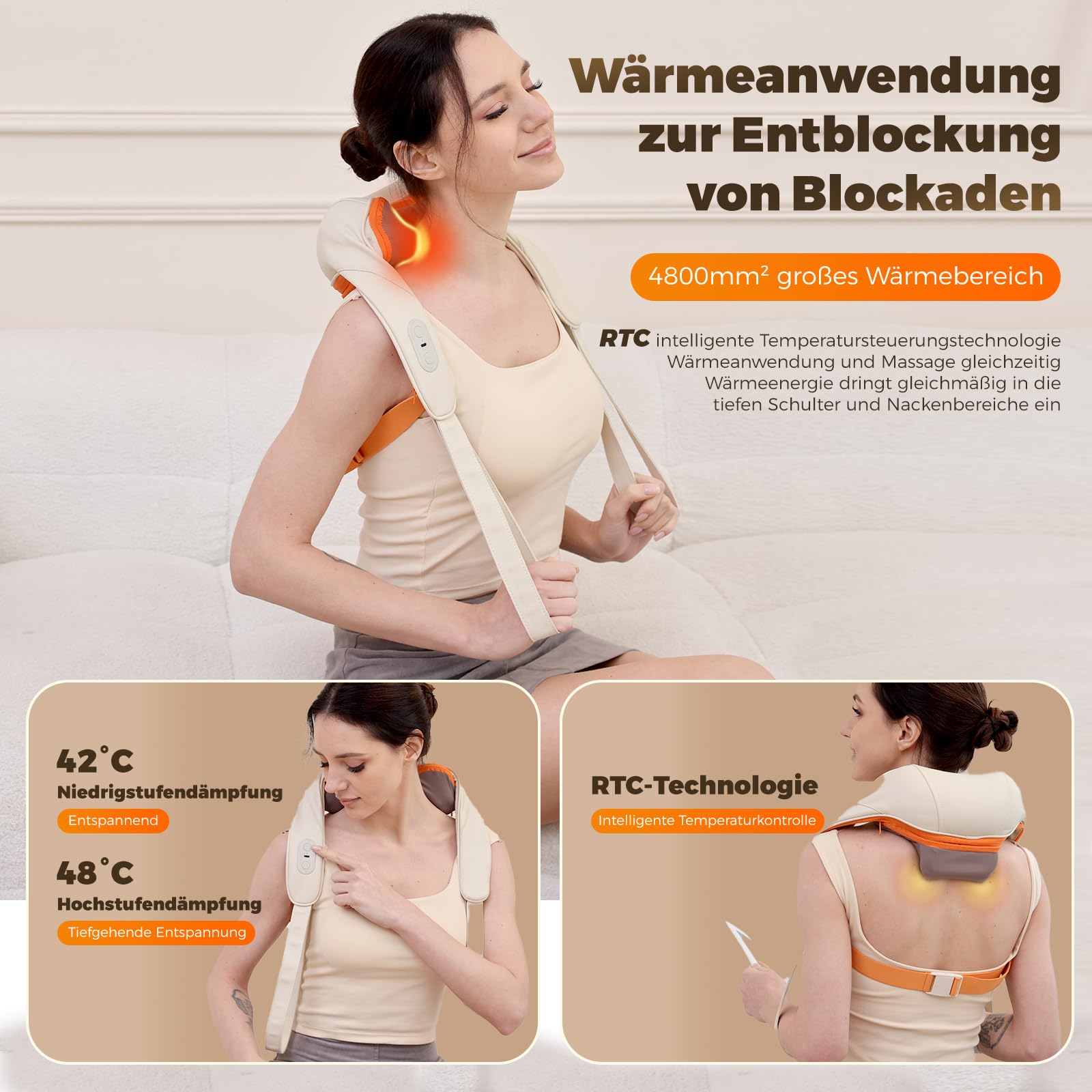 Nackenmassagegerät, Schultermssage, kalbelos Shiatsu Massagegerät 4D-Massage von tiefem Gewebe, für Schulter, Bein, Körper Muskel Schmerzlinderung