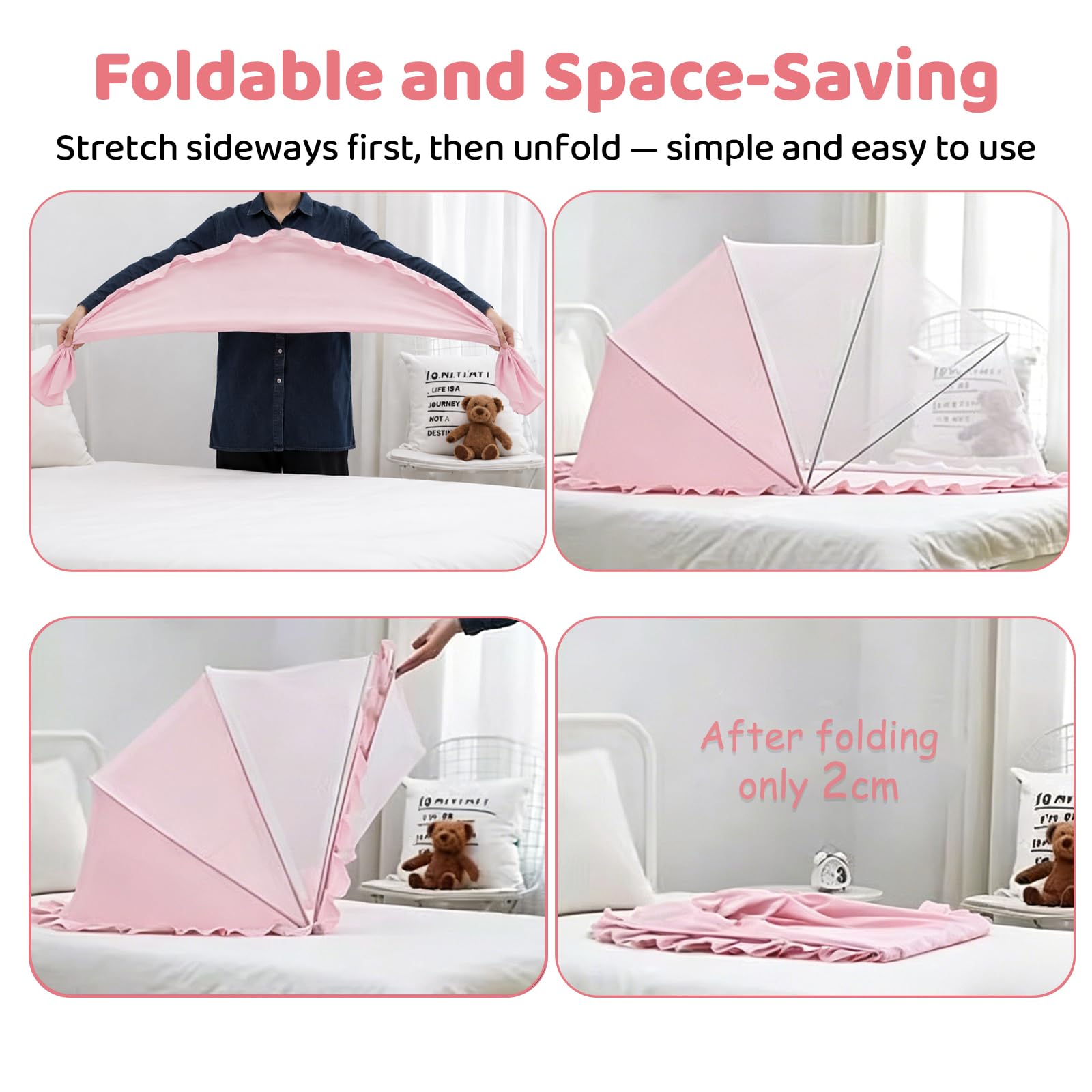 Zanzariera Pop Up 125 × 65 × 60 cm, Semi Ombreggiante, Pieghevole e Portatile, Zanzariera per Culla Neonato, Zanzariera Traspirante per Bambini, Adatta per Letti e Viaggi (Rosa)