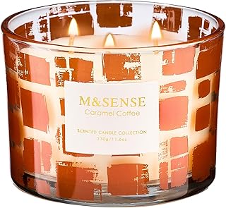 M&SENSE 3 Wick Caramel Coffee Scented, 11.6oz 60H Slow Burn, Soy Organic...