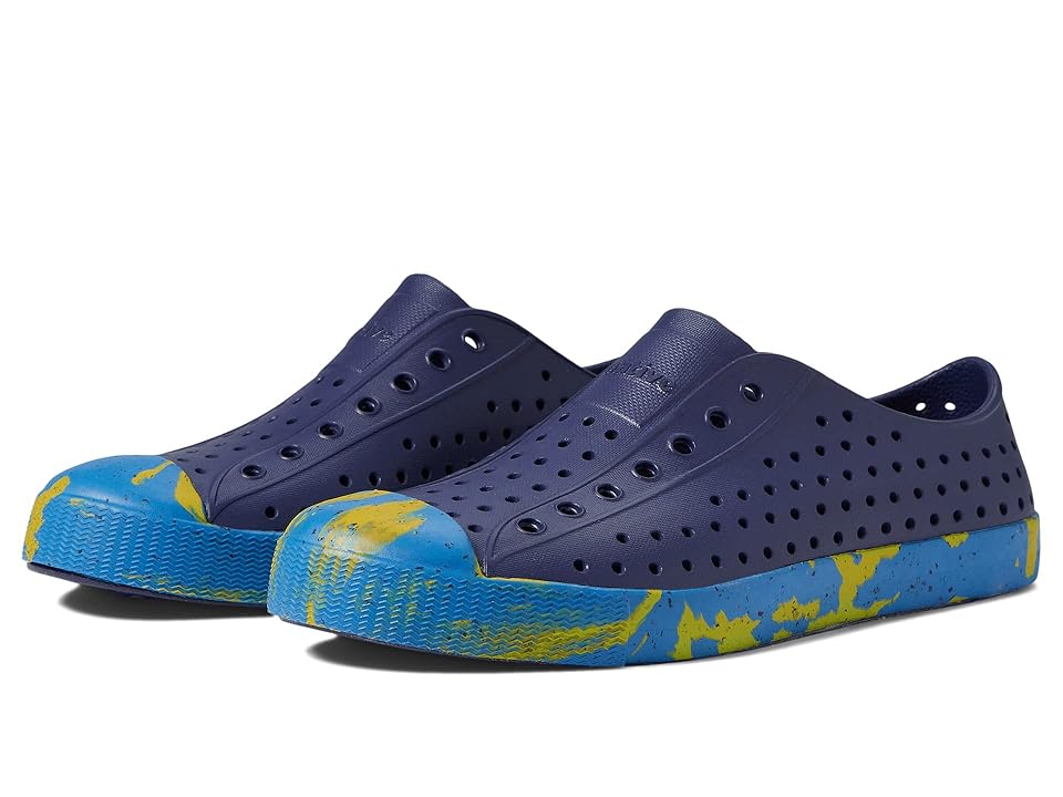 Native Shoes Kids Jefferson Marbled (Little Kid/Big Kid) (Regatta Blue/Vallarta Palm Marble) Kids Shoes INTERNATIONAL SHIPPING