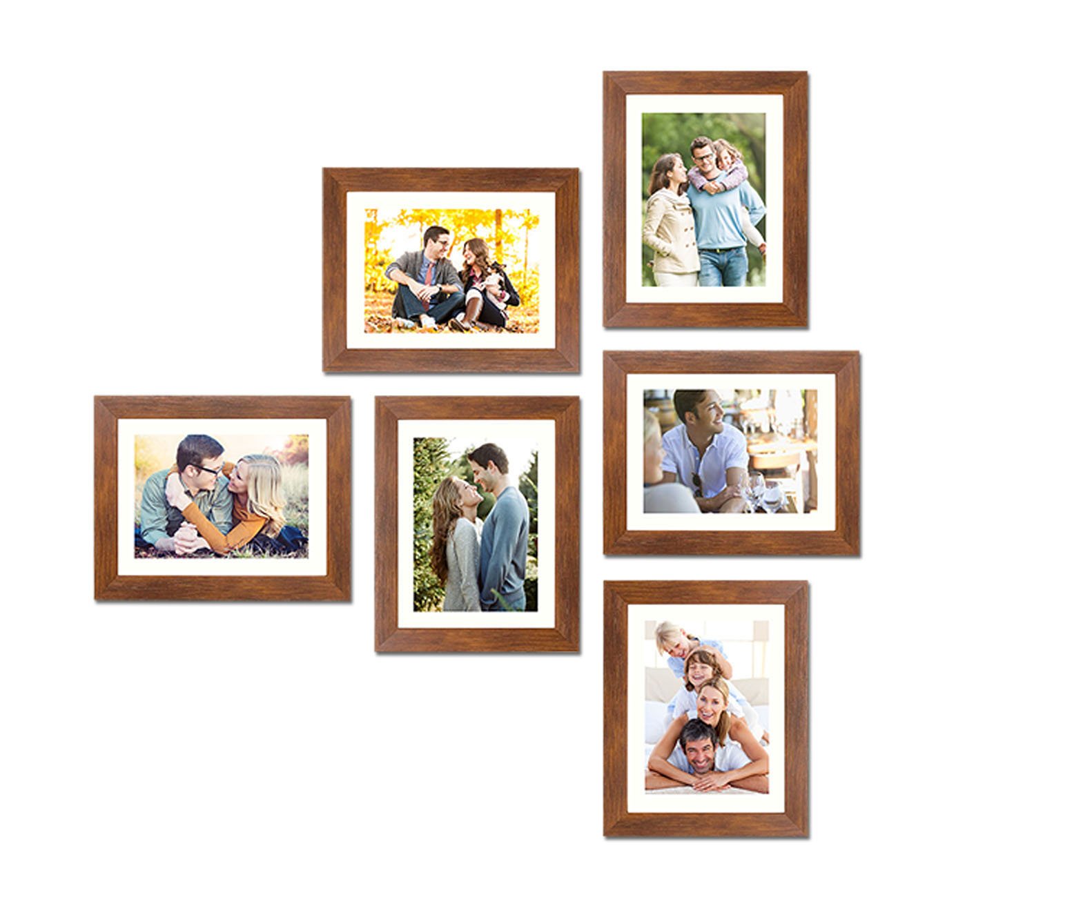 Painting Mantra Decorative Premium Set of 6 Individual Wall Photo Frame (8" X 10" picture size matted to 6" x 8") - Brown